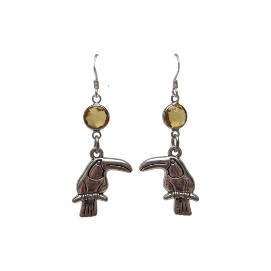 Personalised Toucan Birthstone Charm Earrings
