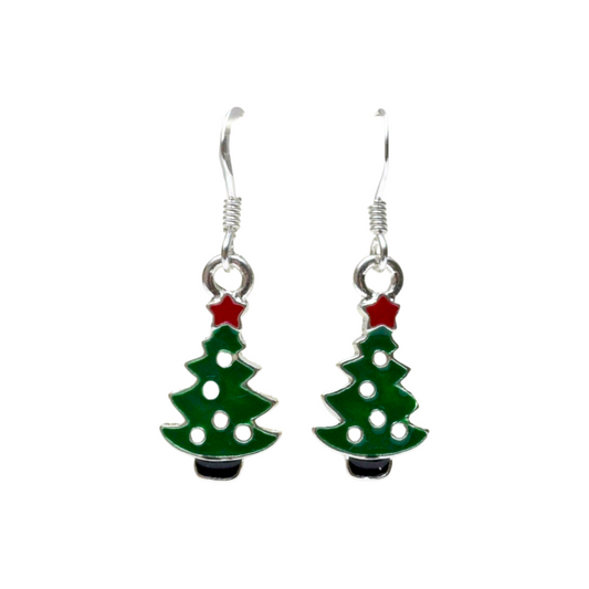 Enamel Christmas Tree Charm Earrings