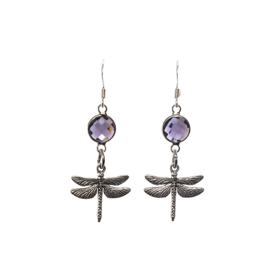 Personalised Dragonfly Birthstone Charm Earrings