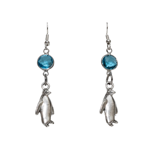 Personalised Penguin Birthstone Charm Earrings