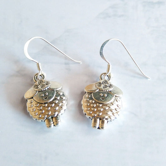 Sheep earrings - animal jewellery - 925 sterling silver ear wires - gift for sheep fans
