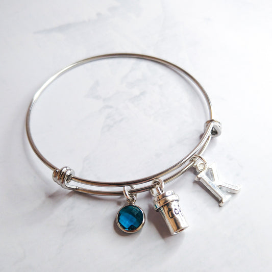 Coffee cup bracelet, adjustable bangle, personalised gifts, coffee drinker gift, cappuccino gift