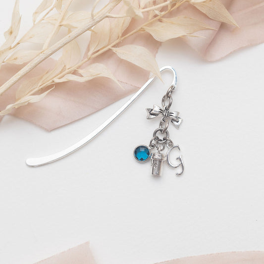 Coffee bookmark, personalised gifts, birthstone and initial, custom metal charm page marker, bookworm present, barista coffee drinker