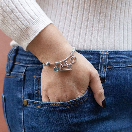 Sewing machine bracelet, waxed cord adjustable, personalised gifts, sew theme, sewer jewellery, dressmaker seamstress, crafter keepsake