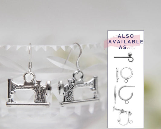 Sewing machine earrings, sterling silver hooks, gifts for sewer, sew gift,