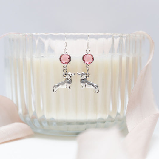Dachshund earrings, birthstone jewellery, personalised gifts, birthday jewellery, sausage dog, new wiener puppy owner, pet loss memorial