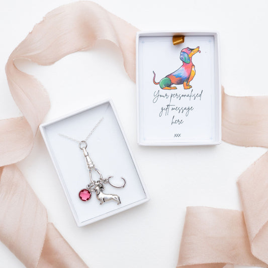Dachshund necklace, albert swivel clasp, wiener dog jewellery, personalised gifts, sausage dog, new puppy, pet loss, dog walker thank you