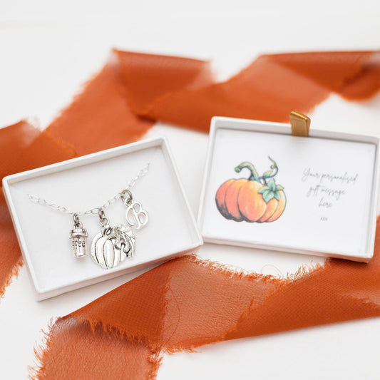 Pumpkin spice coffee bracelet, personalised gift, Autumn jewellery, friendship keepsake, October birthday, Halloween 2025, birthstone letter
