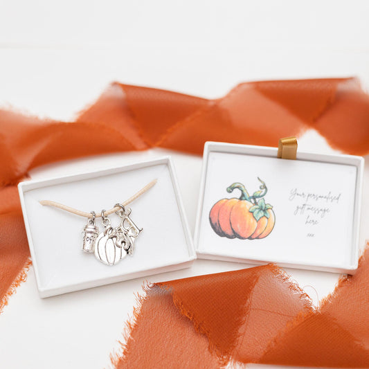 Pumpkin coffee bracelet, waxed cord adjustable, personalised gifts, pumpkin spice latte jewellery, birthstone letter October birthday Autumn