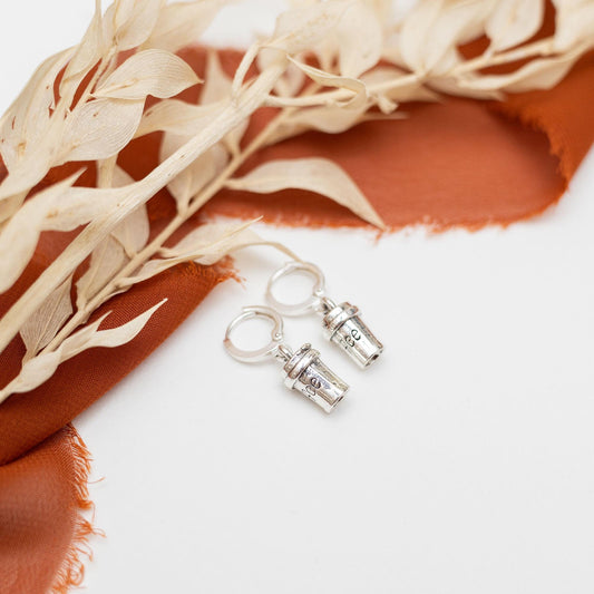 Coffee cup earrings, Autumn jewellery, coffee gift, pumpkin spice latte, hoop huggies, barista gift, café owner accessory, caffeine theme