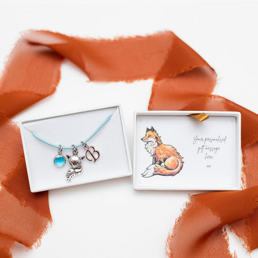 Fox bracelet, waxed cord adjustable, personalised gifts, vixen gifts, animal jewellery, custom birthday, initial birthstone
