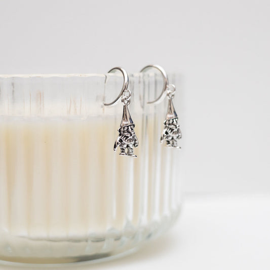 Gnome earrings, gnome jewellery, garden gnome gift, hoop huggies, drop hooks, gift for gardener, cottage core jewellery, whimsical accessory