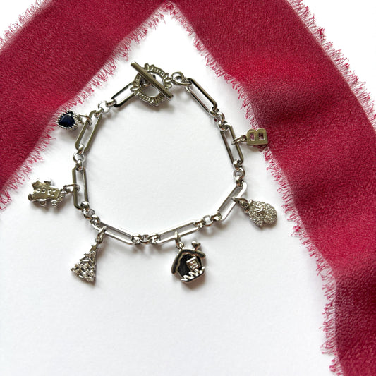 Personalised Christmas Charm Bracelet, Gingerbread Man, House and Tree Charms, Birthstone & Initial, Festive Holiday Jewellery
