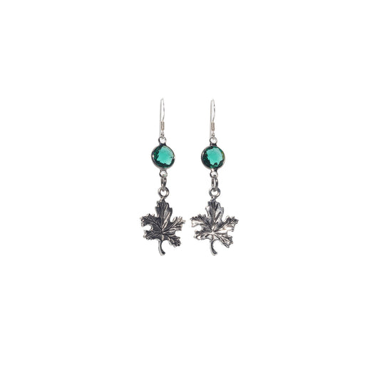 Personalised Maple Leaf Birthstone Charm Earrings
