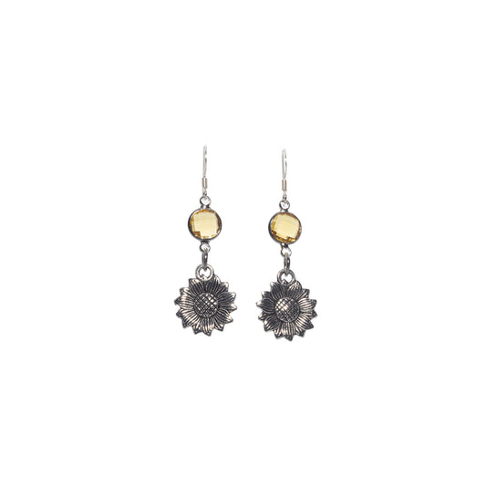 Personalised Sunflower Birthstone Charm Earrings