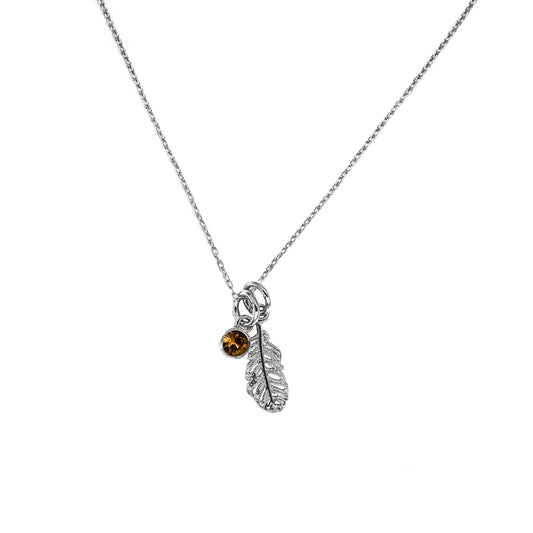 Silver feather necklace birthstone jewellery personalised gifts