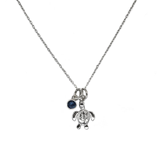 Silver turtle necklace birthstone jewellery personalised gifts sea ocean gifts