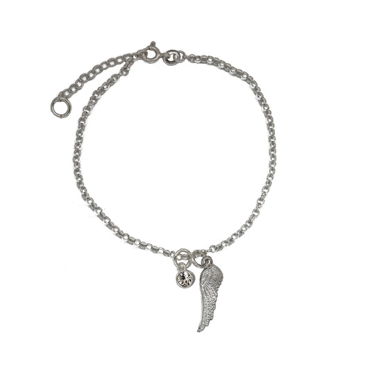 Sterling Silver Angel Wing Bracelet Personalised Birthstone and Letter