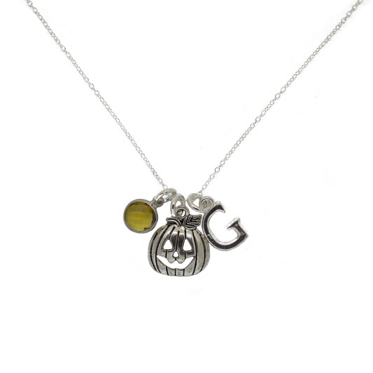 Personalised Pumpkin Necklace Birthstone and Initial