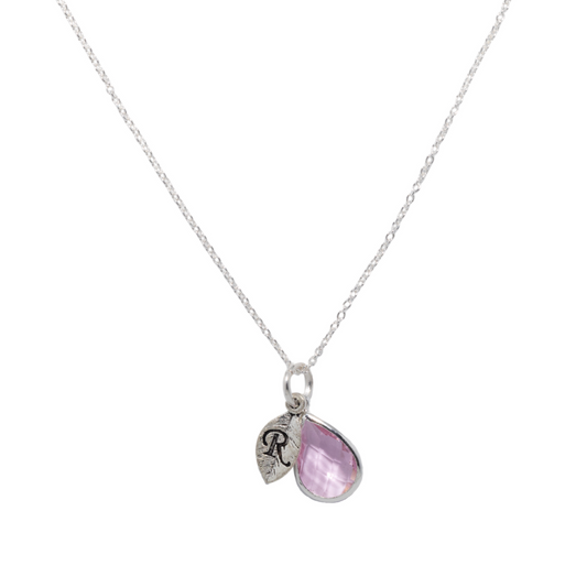 Personalised Birthstone & Leaf Initial Necklace