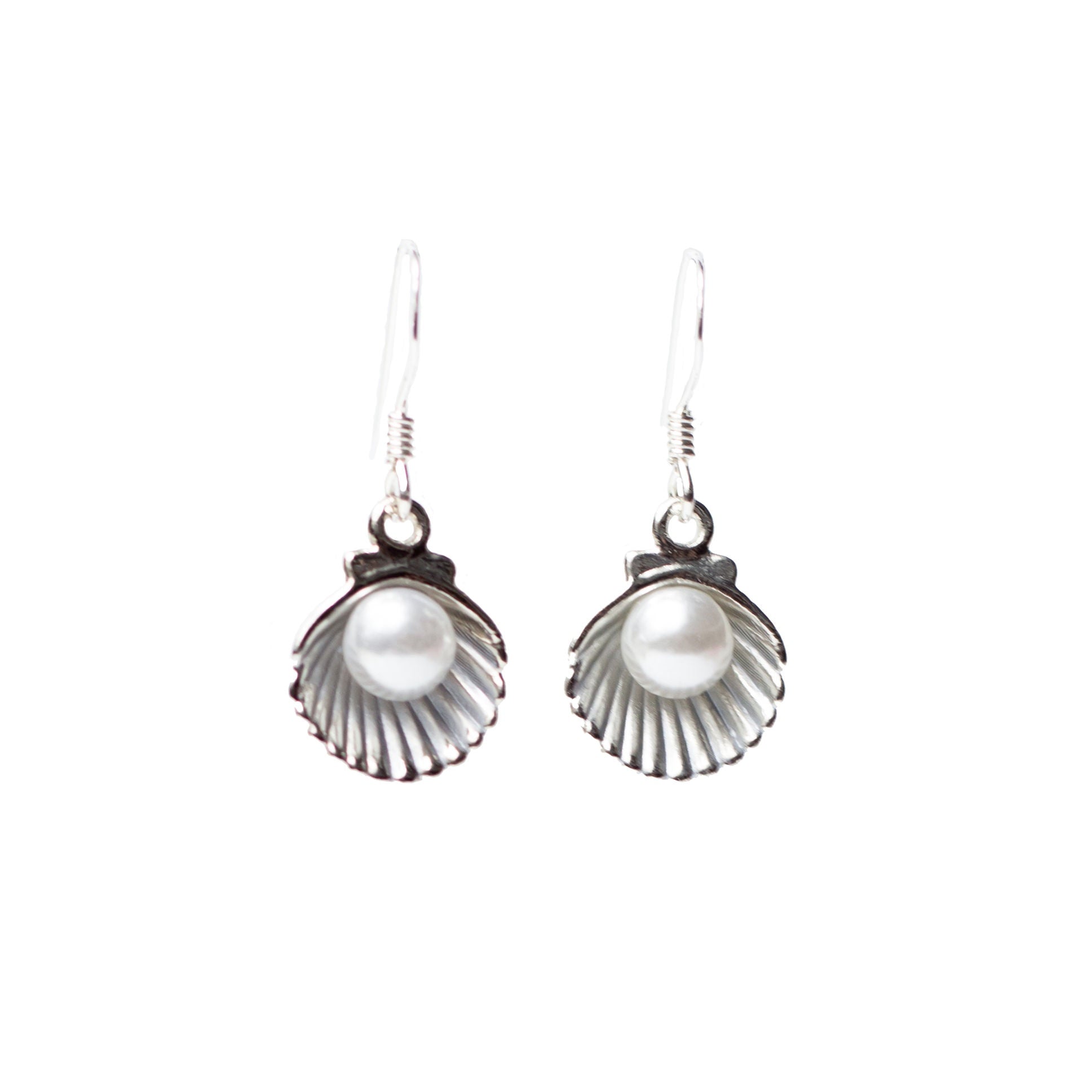 Pearl Shell Charm Earrings, Sterling Silver Ear Hooks, Ocean Jewellery Sterling Silver Posts / Gift Box