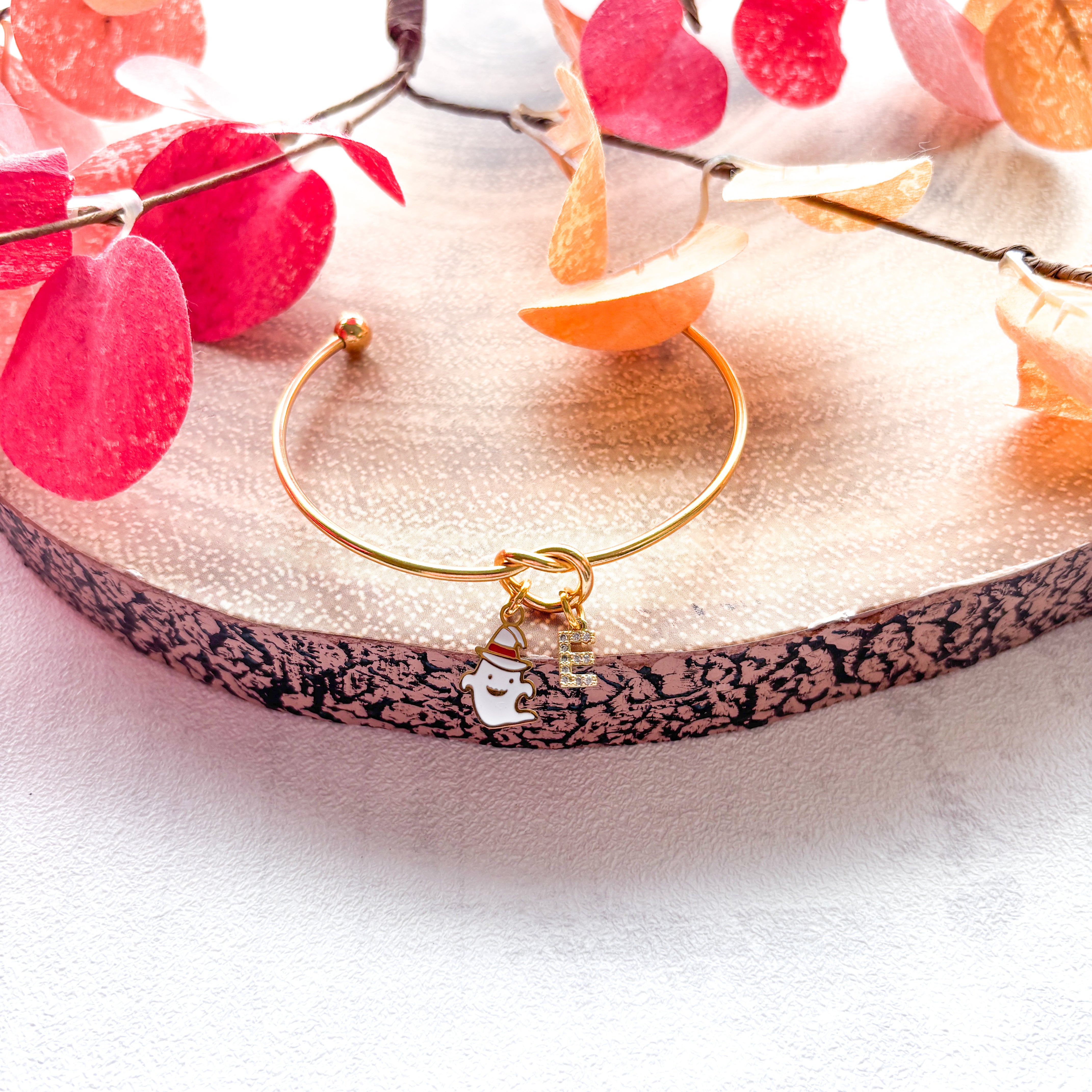 White Ghost Halloween Bangle – Personalised Witchy Bracelet