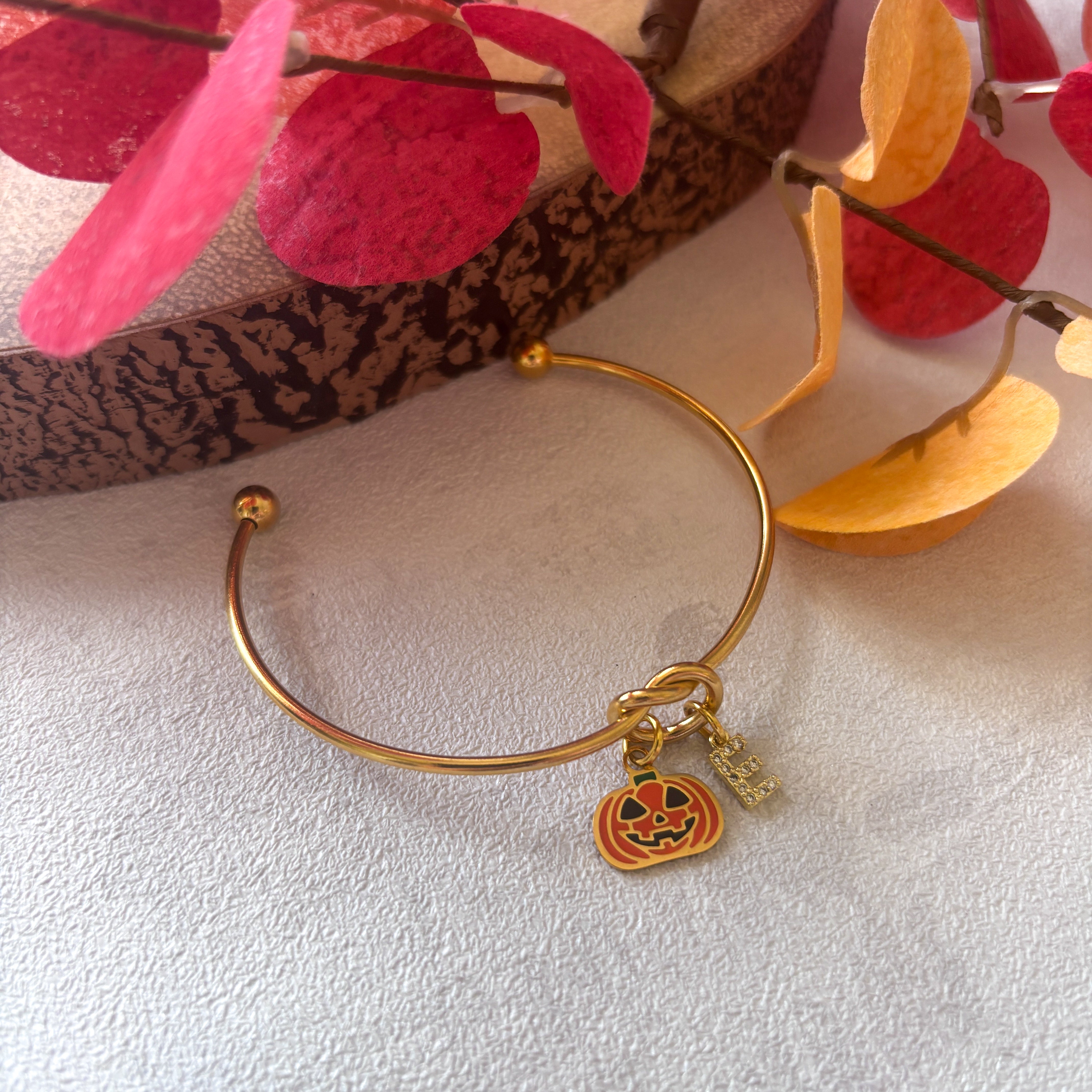 Pumpkin Halloween Bangle – Personalised Jack O’ Lantern Bracelet