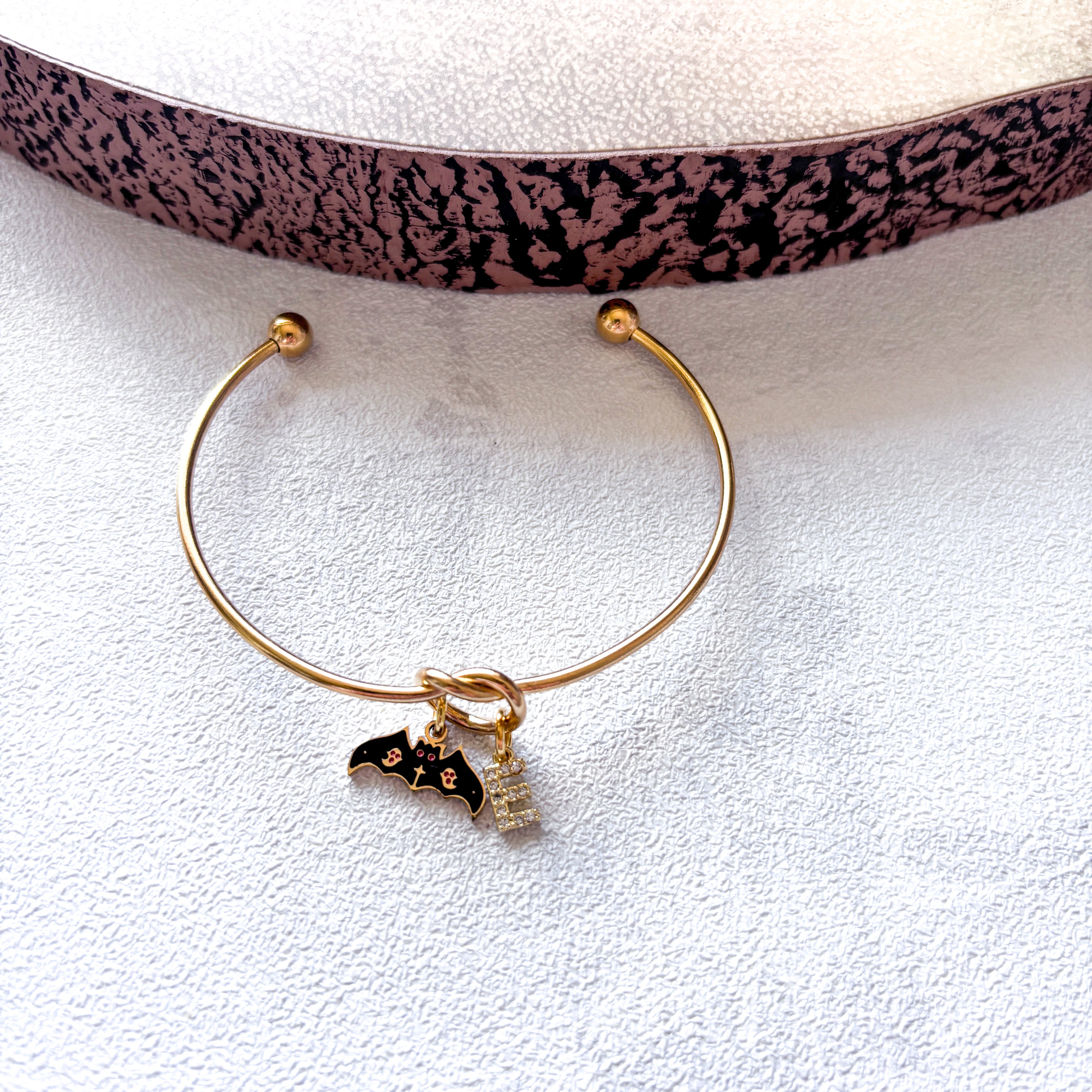 Black Enamel Bat Bangle – Personalised Halloween Bracelet