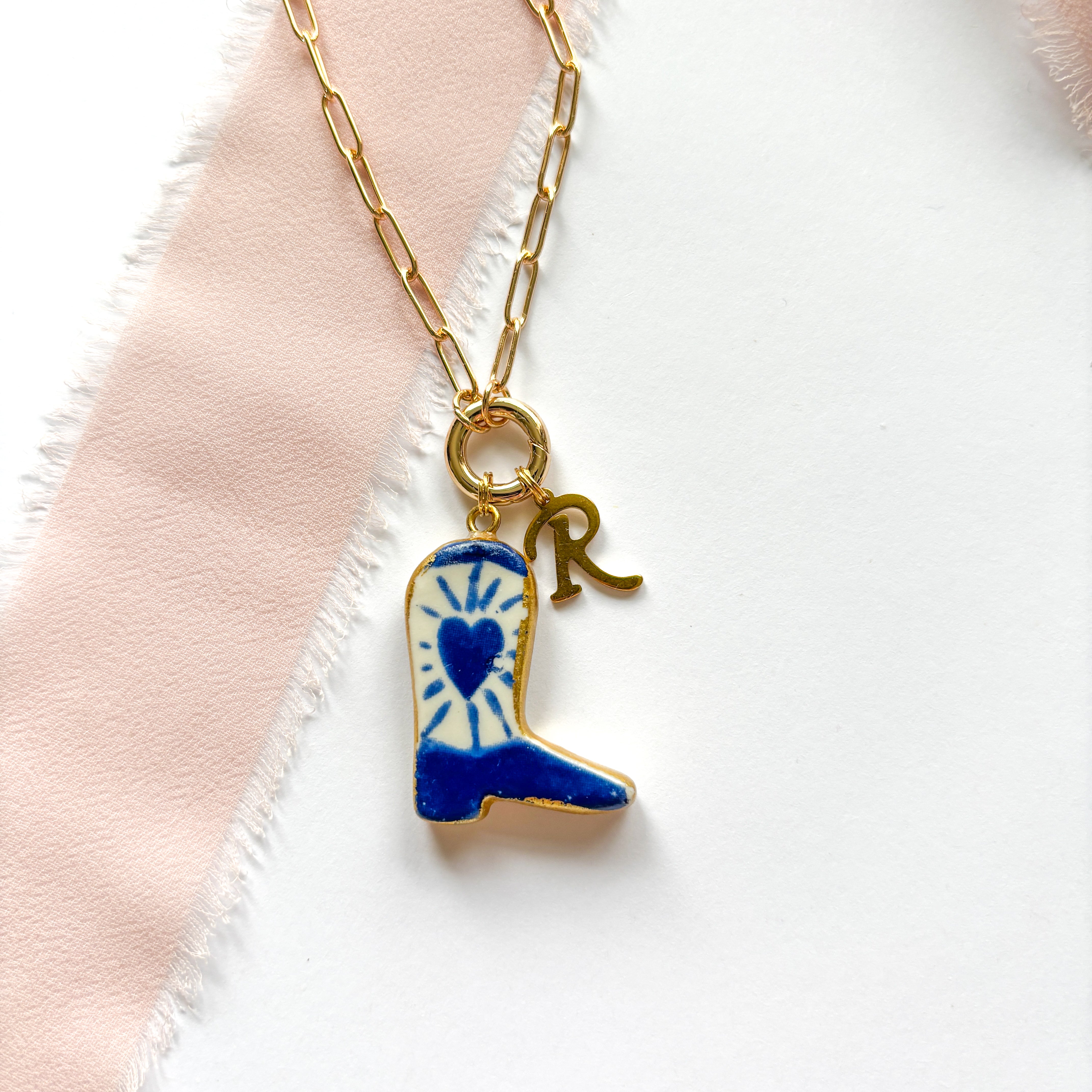 Ceramic Cowboy Boot Personalised Necklace