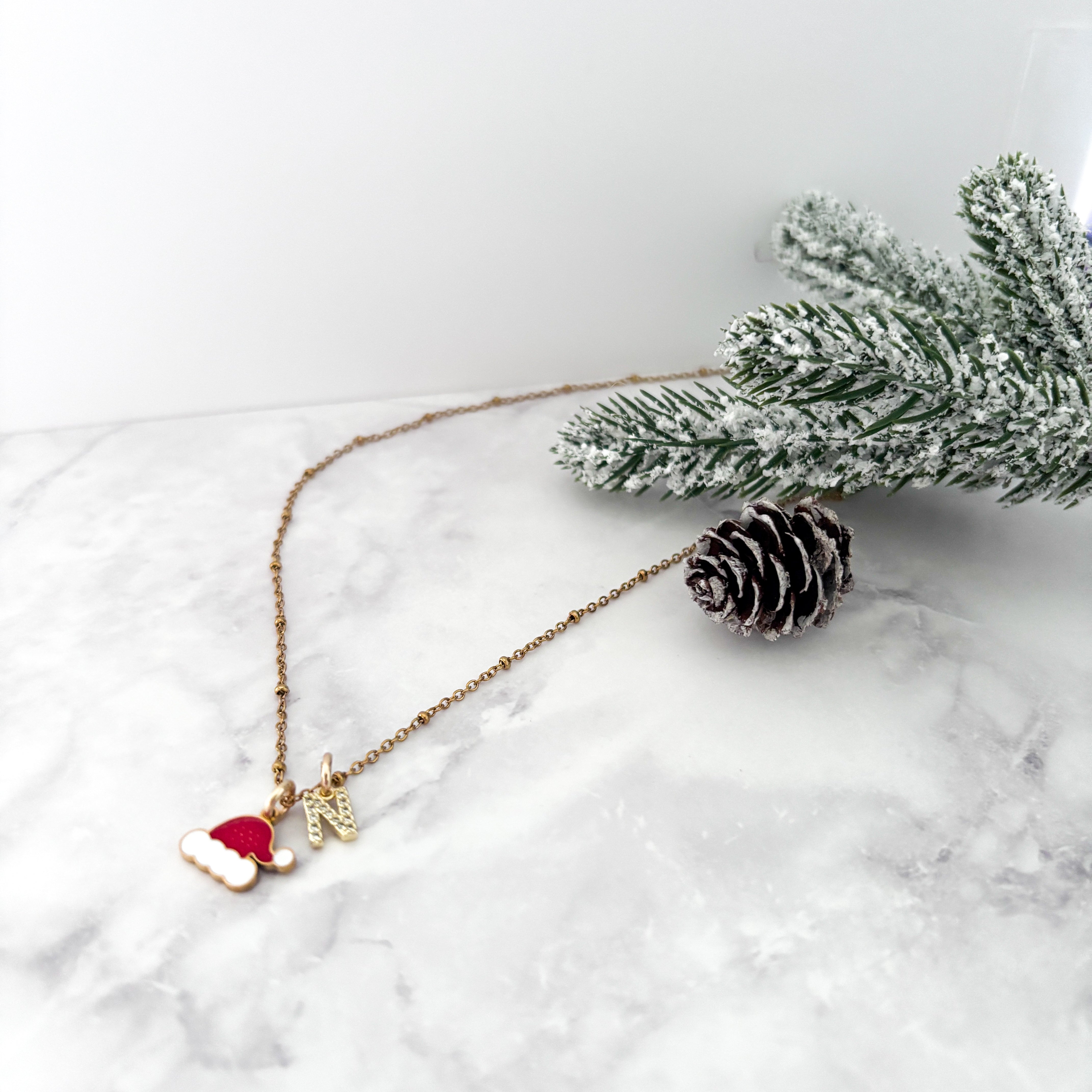 Personalised Festive Santa Hat Christmas Necklace