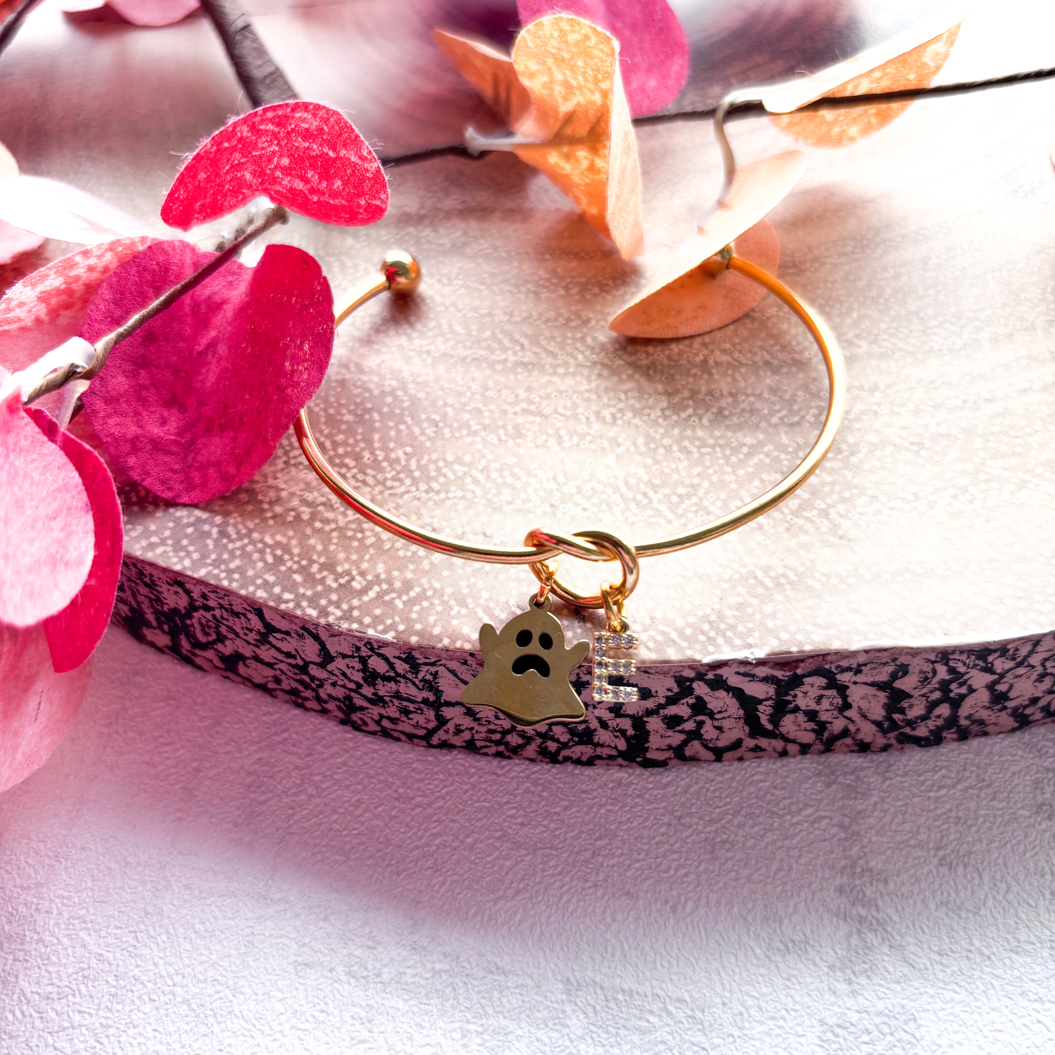 Gold Ghost Halloween Bangle – Personalised Initial Bracelet