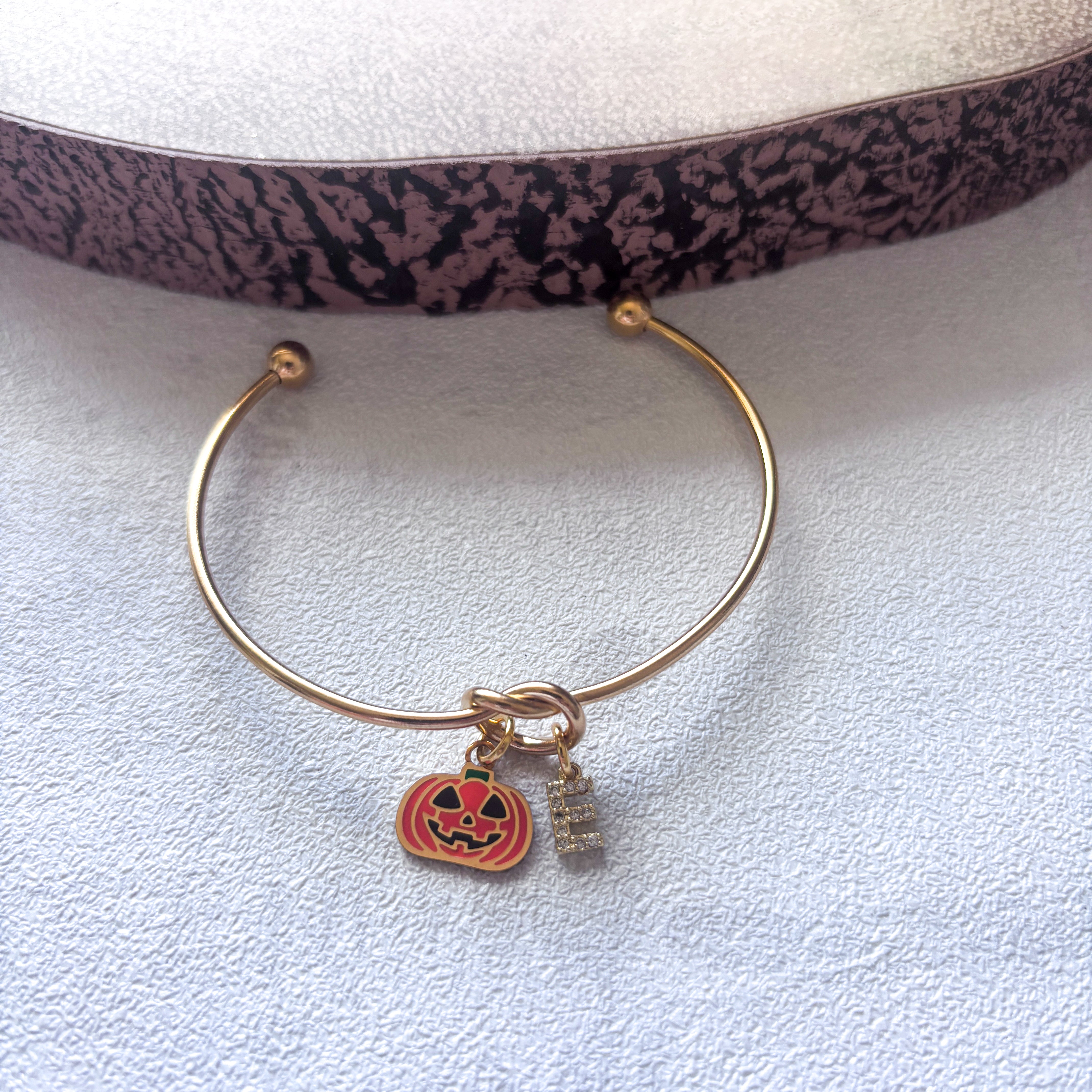 Pumpkin Halloween Bangle – Personalised Jack O’ Lantern Bracelet