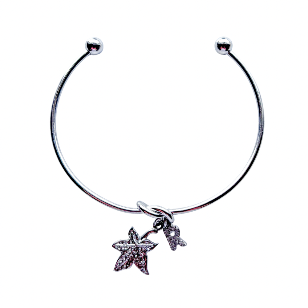 Personalised Maple Leaf Bracelet – Autumn Leaf Initial Charm Bangle