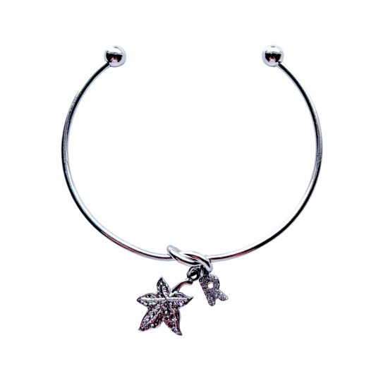 Personalised Maple Leaf Bracelet – Autumn Leaf Initial Charm Bangle