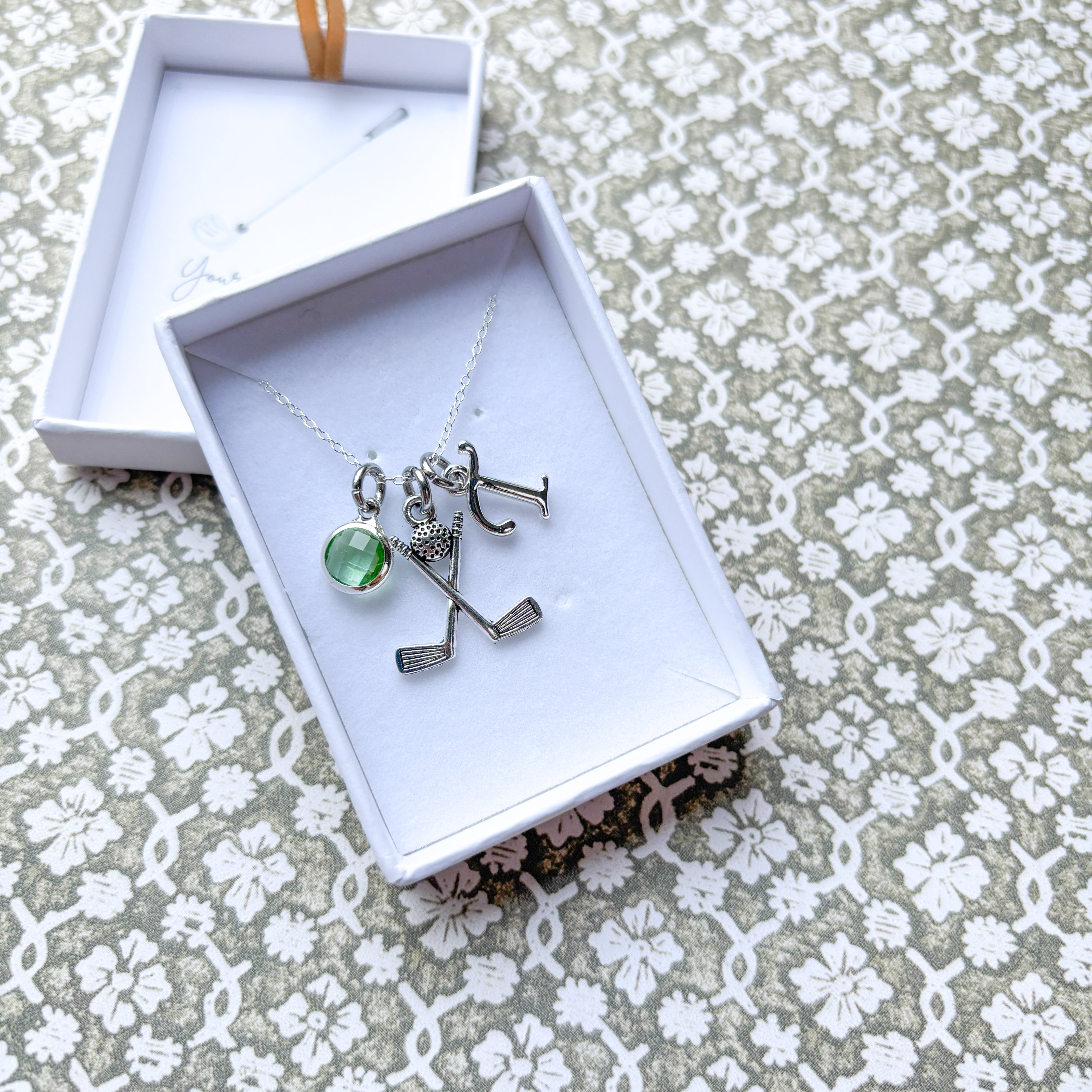 Personalised Golf Club Necklace Birthstone and Initial