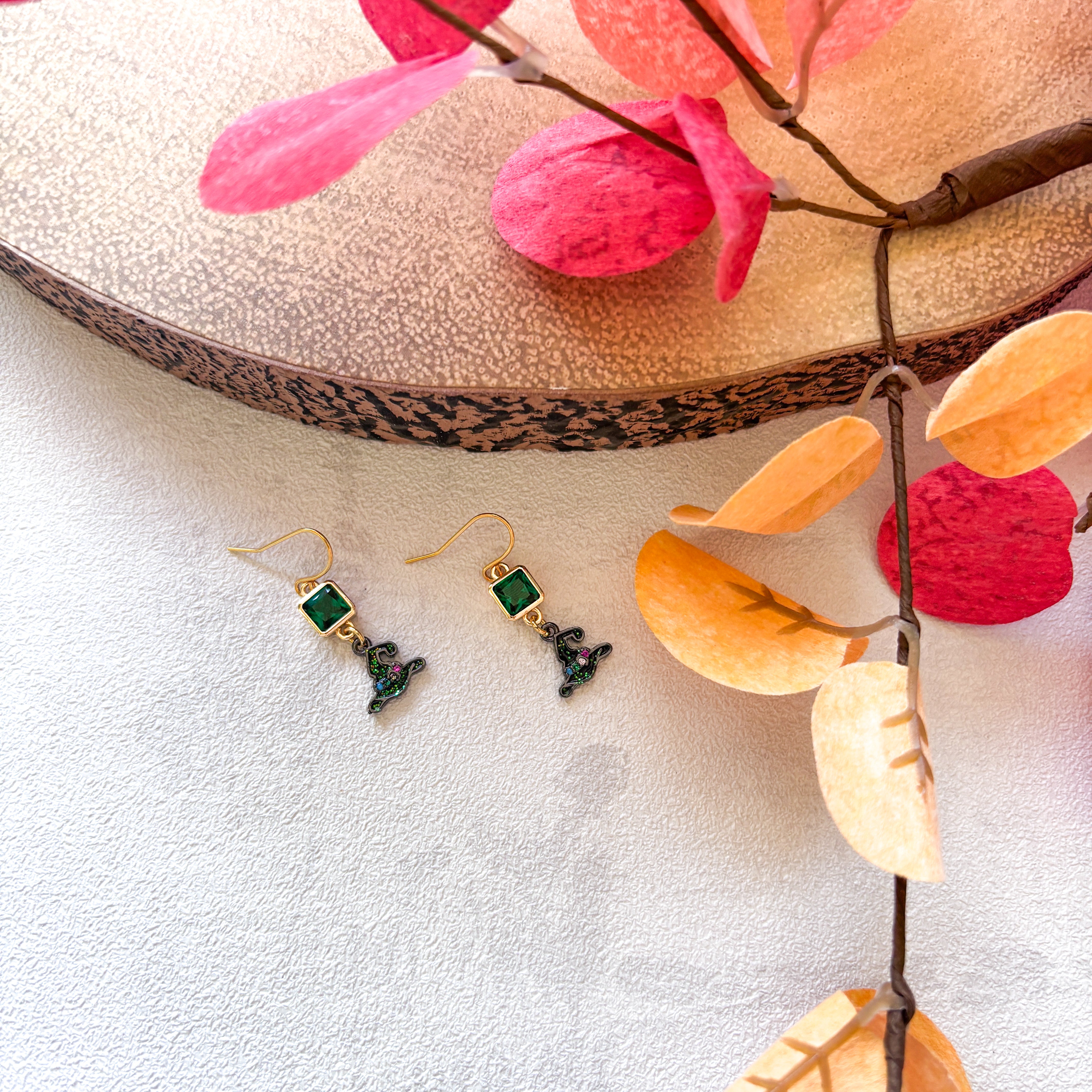 Black Glitter Witch Hat Earrings – Personalised Birthstone Halloween Jewellery