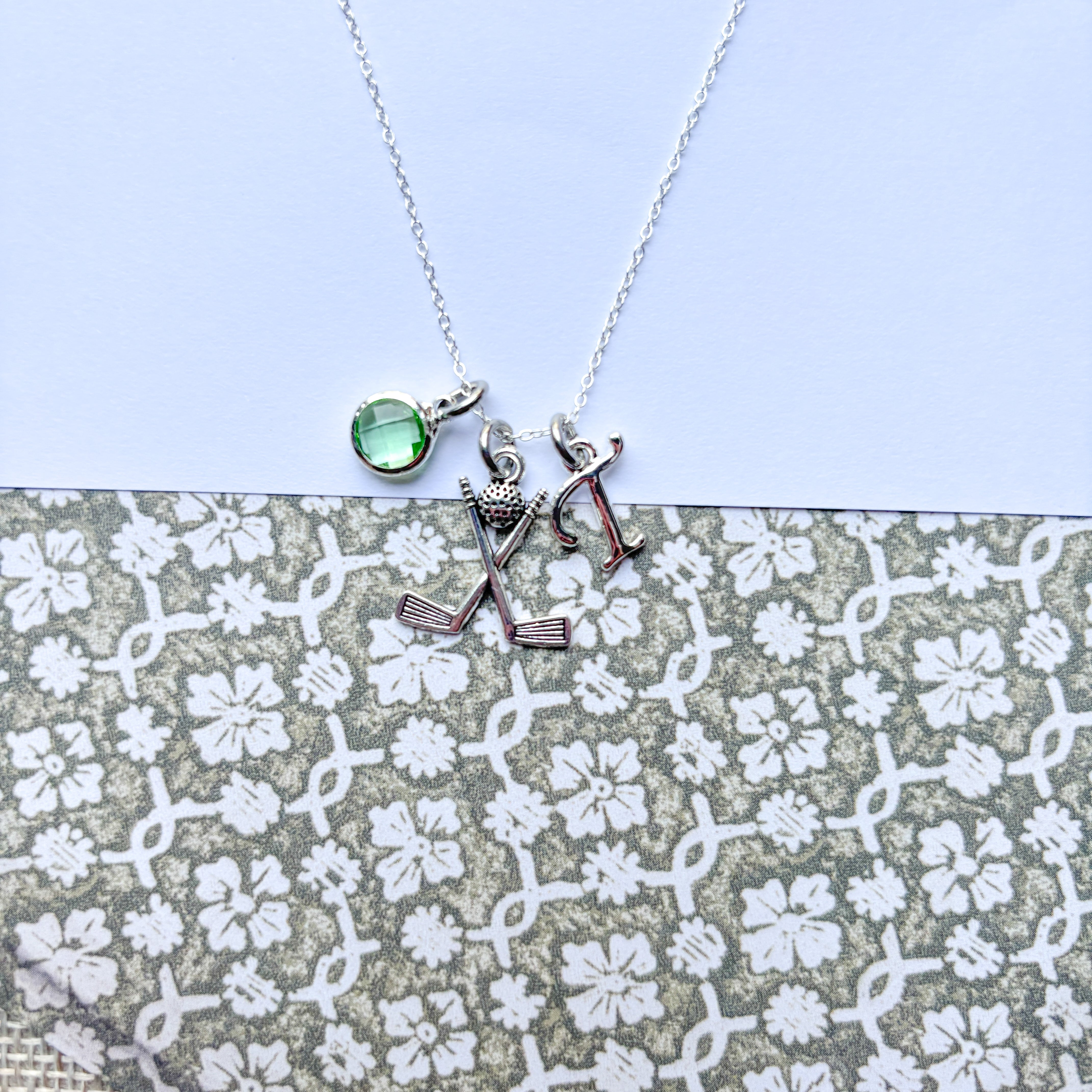 Personalised Golf Club Necklace Birthstone and Initial