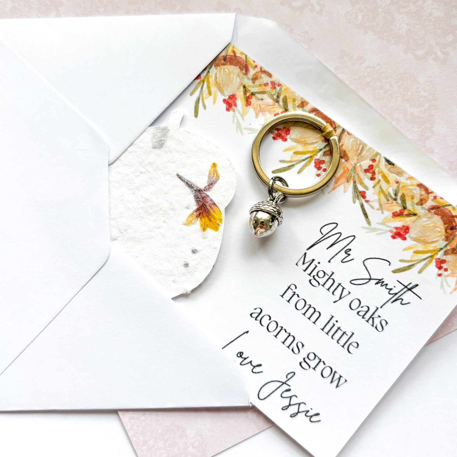 Wildflower Teacher Acorn Gift Keyring - 2025 Teacher Gift Personalised