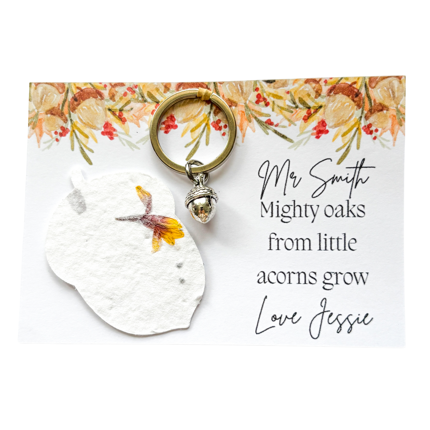 Wildflower Teacher Acorn Gift Keyring - 2025 Teacher Gift Personalised