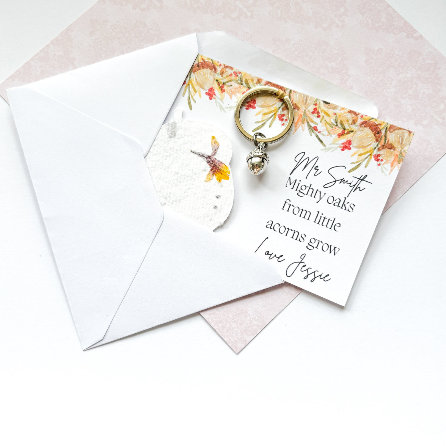 Wildflower Teacher Acorn Gift Keyring - 2025 Teacher Gift Personalised