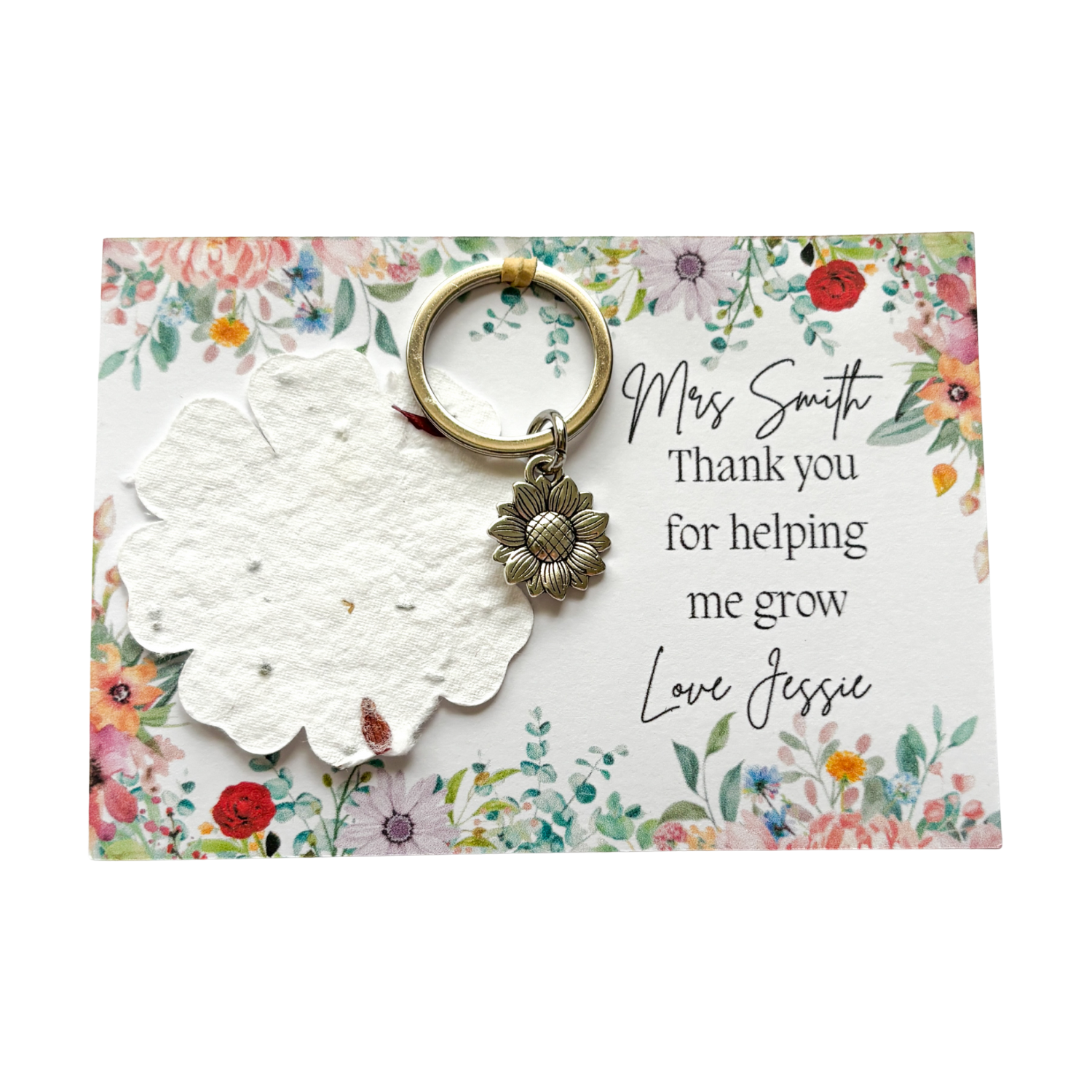 Wildflower Teacher Sunflower Gift Keyring - 2025 Teacher Gift Personalised