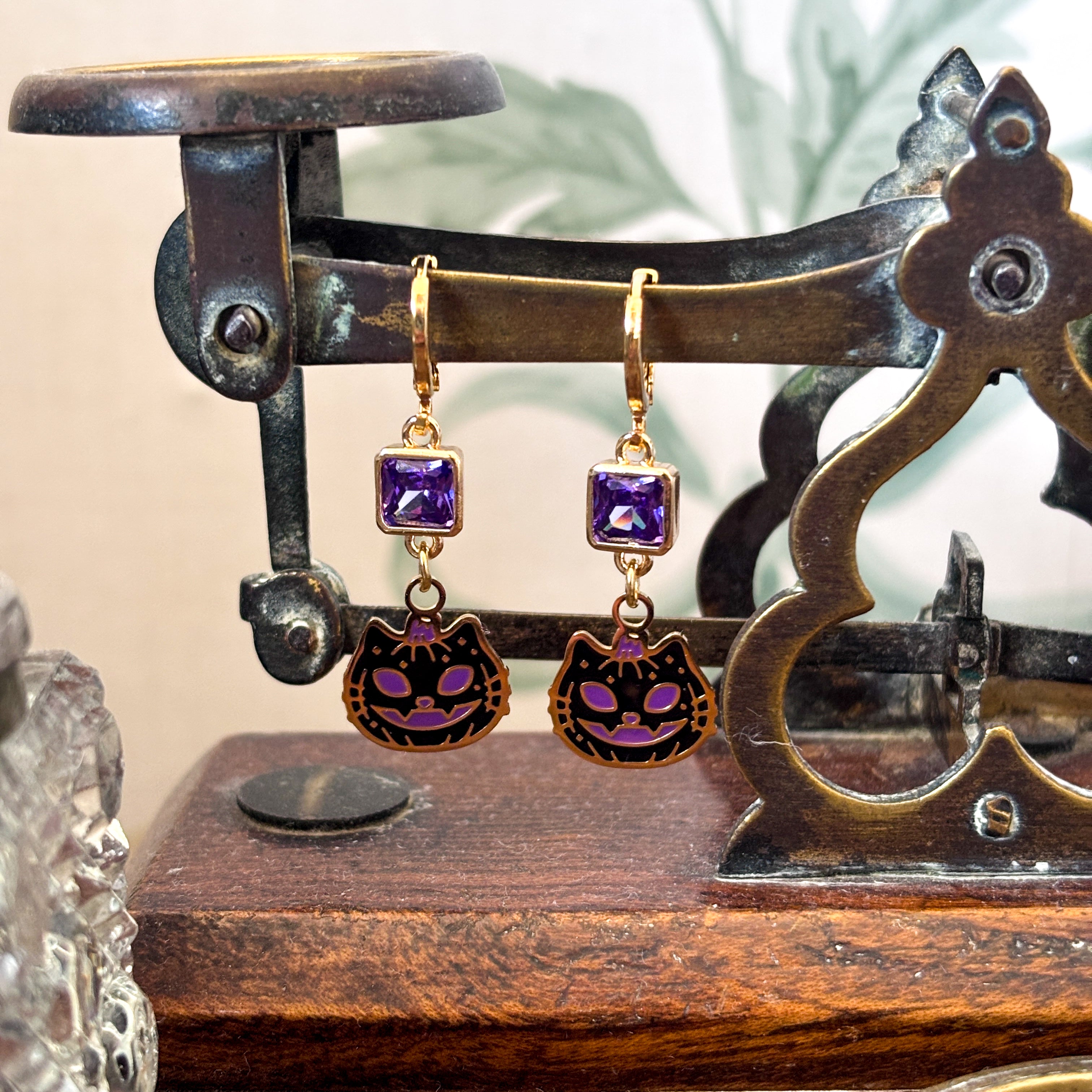 Black Cat Earrings – Personalised Witchy Halloween Birthstone Jewellery