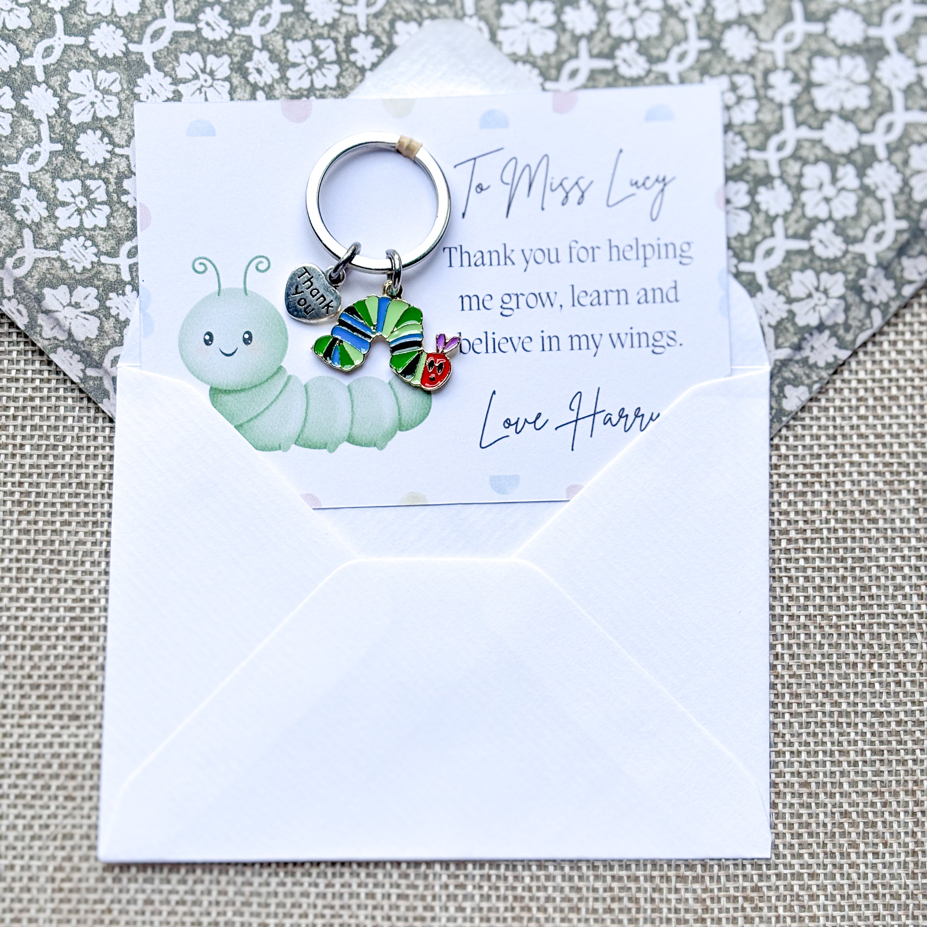 Caterpillar Keychain- Personalised Teacher Gifts