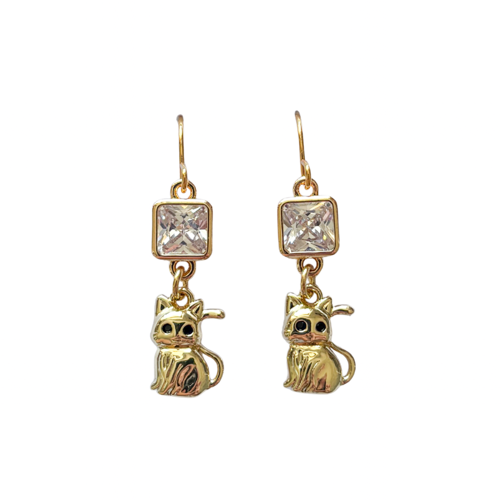 Cat Earrings with Black Enamel Eyes – Personalised Birthstone Jewellery