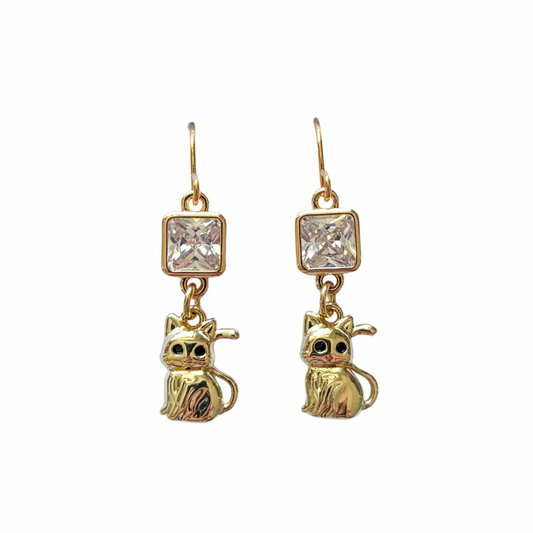 Cat Earrings with Black Enamel Eyes – Personalised Birthstone Jewellery