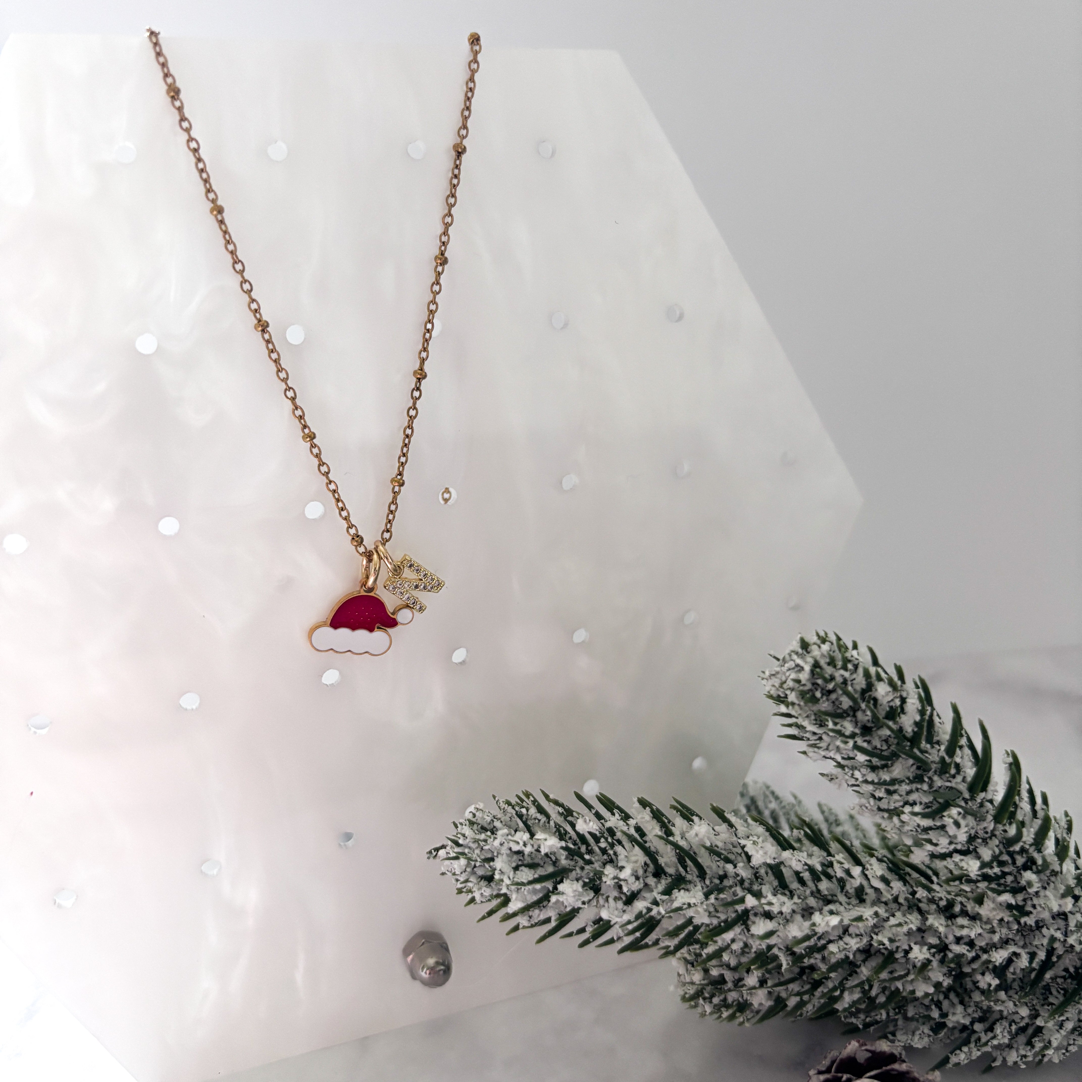 Personalised Festive Santa Hat Christmas Necklace