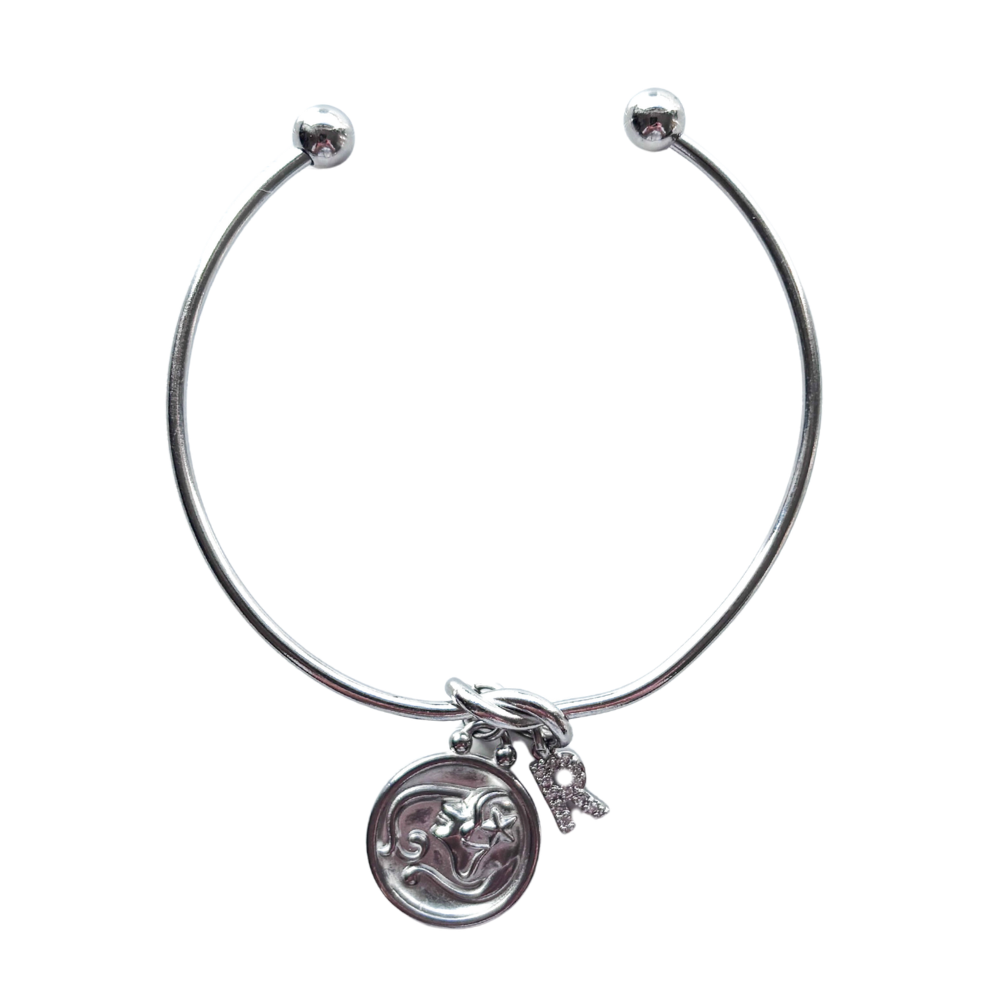 Personalised Zodiac Knot Bangle – Initial Charm Astrology Bracelet