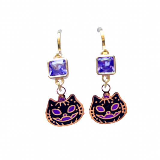 Black Cat Earrings – Personalised Witchy Halloween Birthstone Jewellery