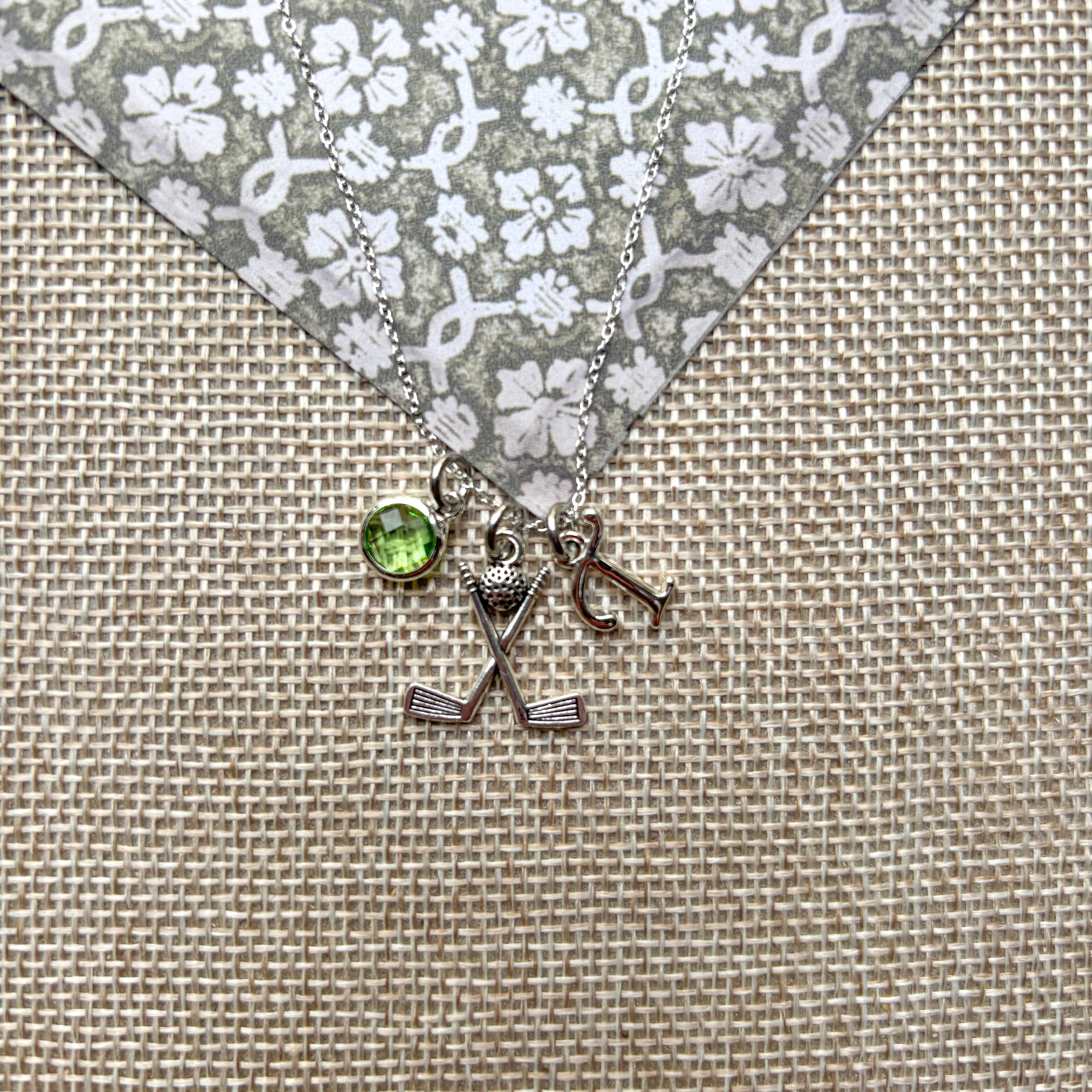 Personalised Golf Club Necklace Birthstone and Initial