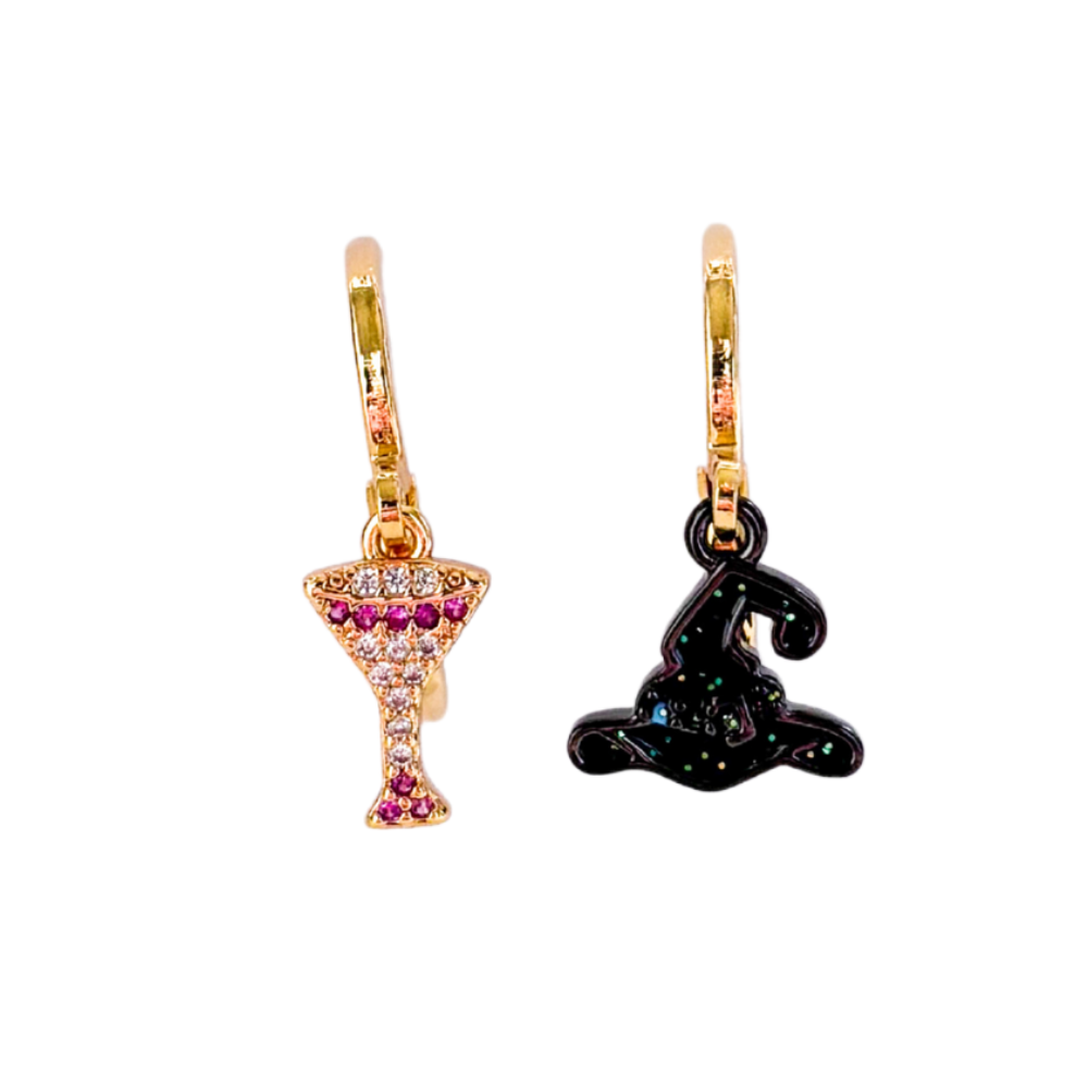 Mismatched Witch Hat & Margarita Glass Earrings